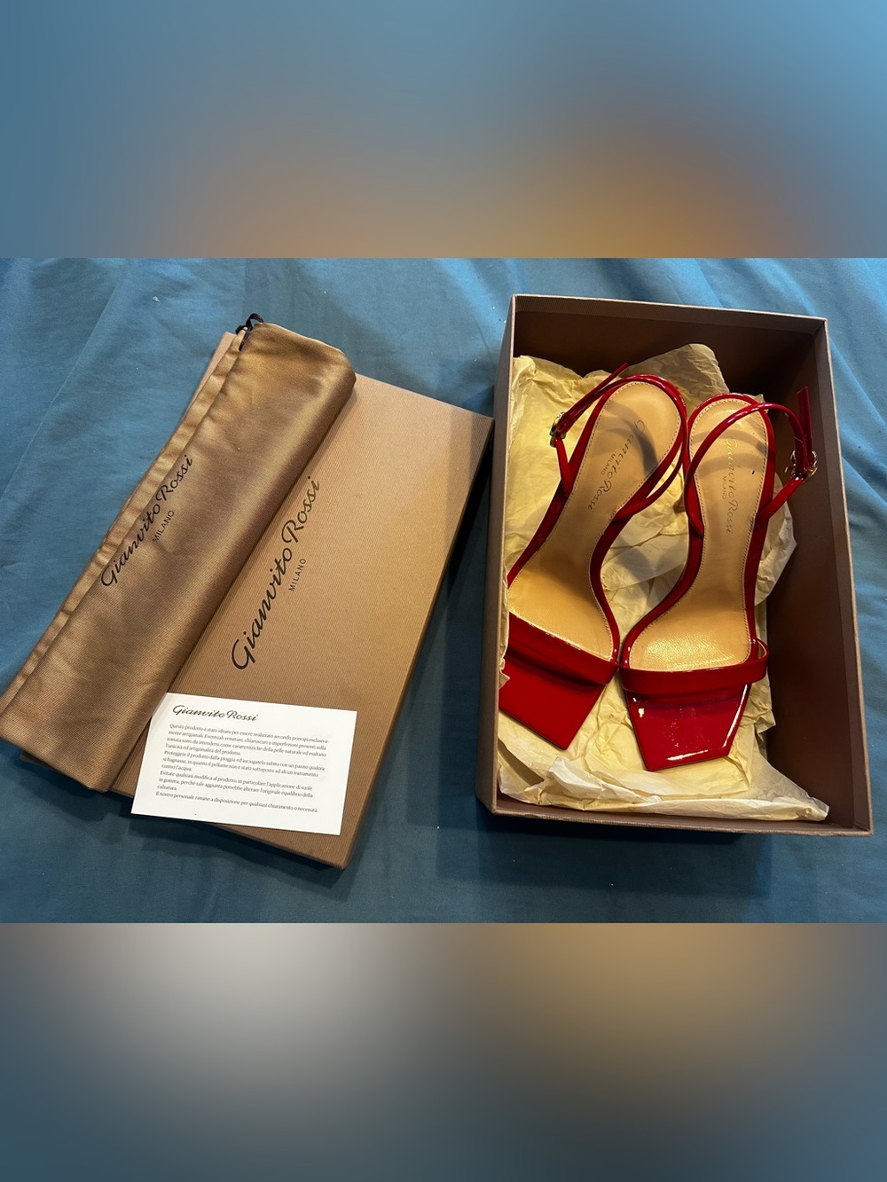 Gianvito Rossi Red Patent Square-Toe Slingback Heels